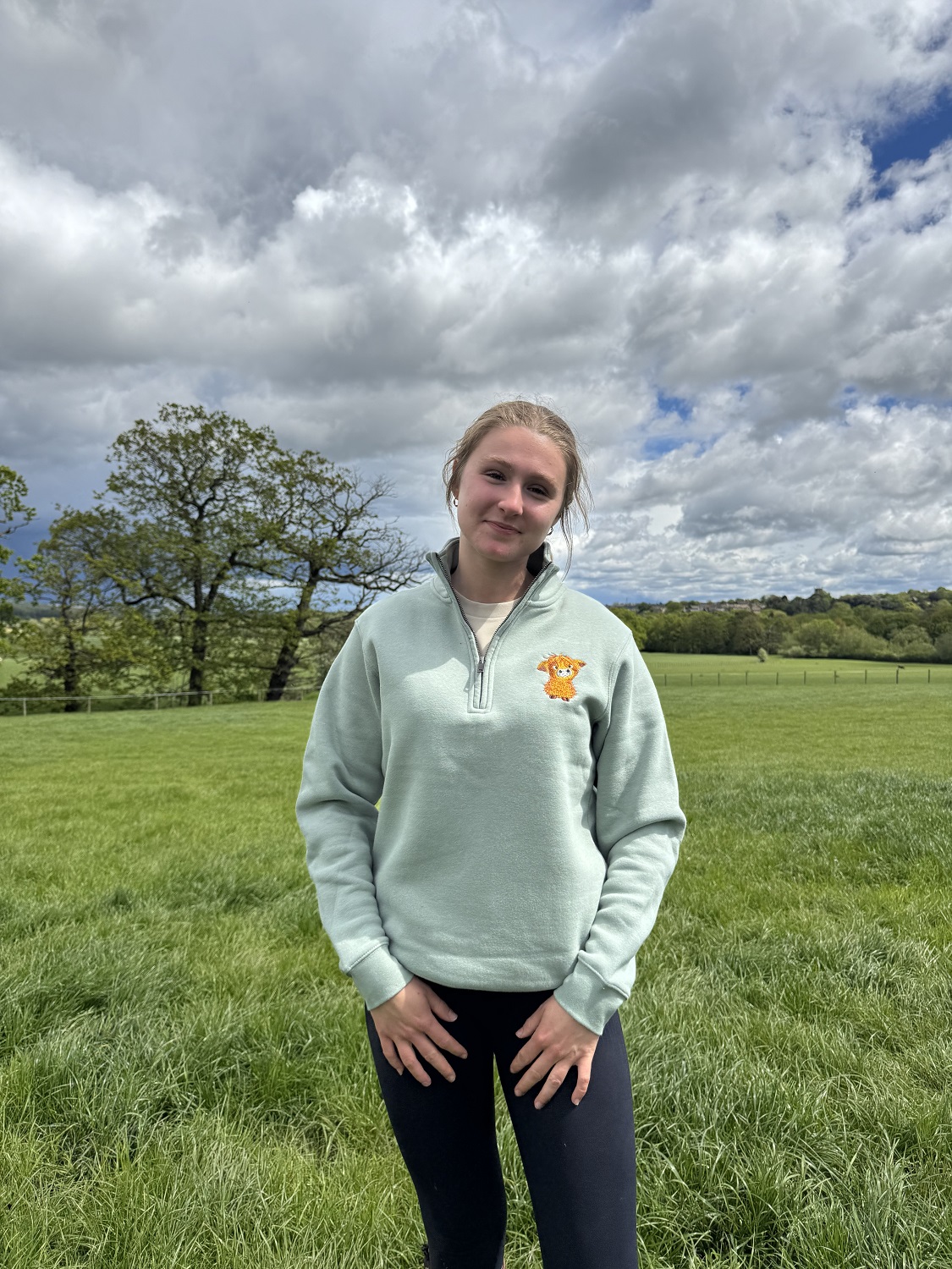 Embroidered Cute Highland Cow 1/4 Zip Sweatshirt - Image 8