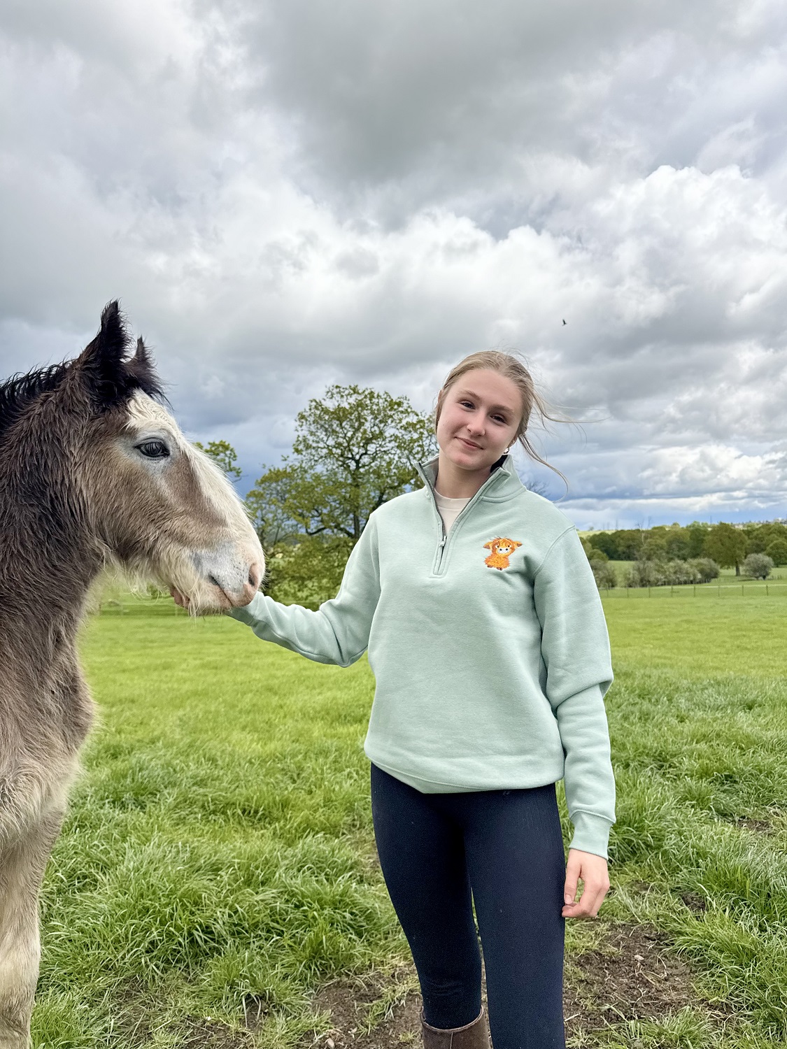 Embroidered Cute Highland Cow 1/4 Zip Sweatshirt - Image 7