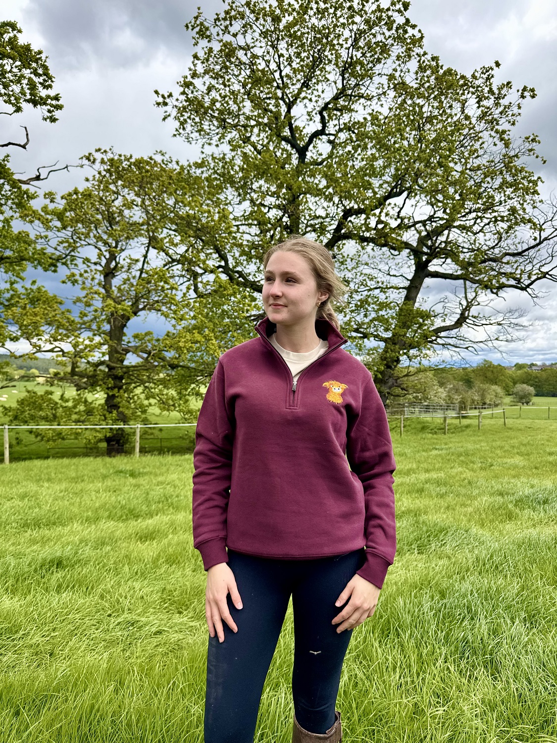 Embroidered Cute Highland Cow 1/4 Zip Sweatshirt - Image 6